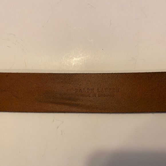 RALPH LAUREN Brown Leather Engraved Brass Buckle Belt Size 36/90 Made In 1967. main image 4